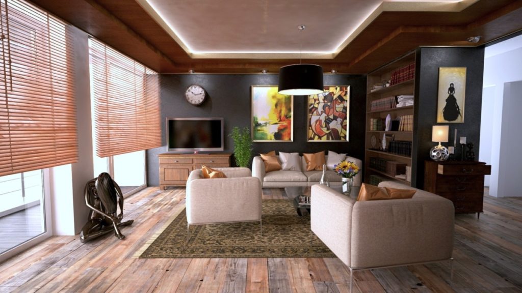 room with wooden blinds